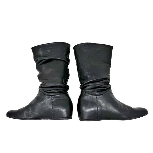 Stuart Weitzman Rugerio Boots Womens 7 M Black Leather Wedge Slouchy Moto - Picture 6 of 14